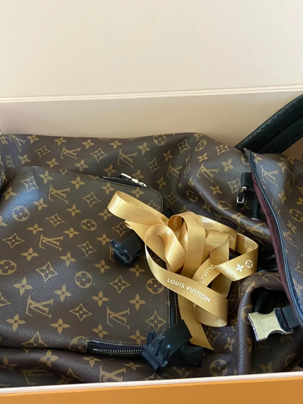 Louis-Vuitton Zack Monogram Macassar Backpack Brown Leather Trim France